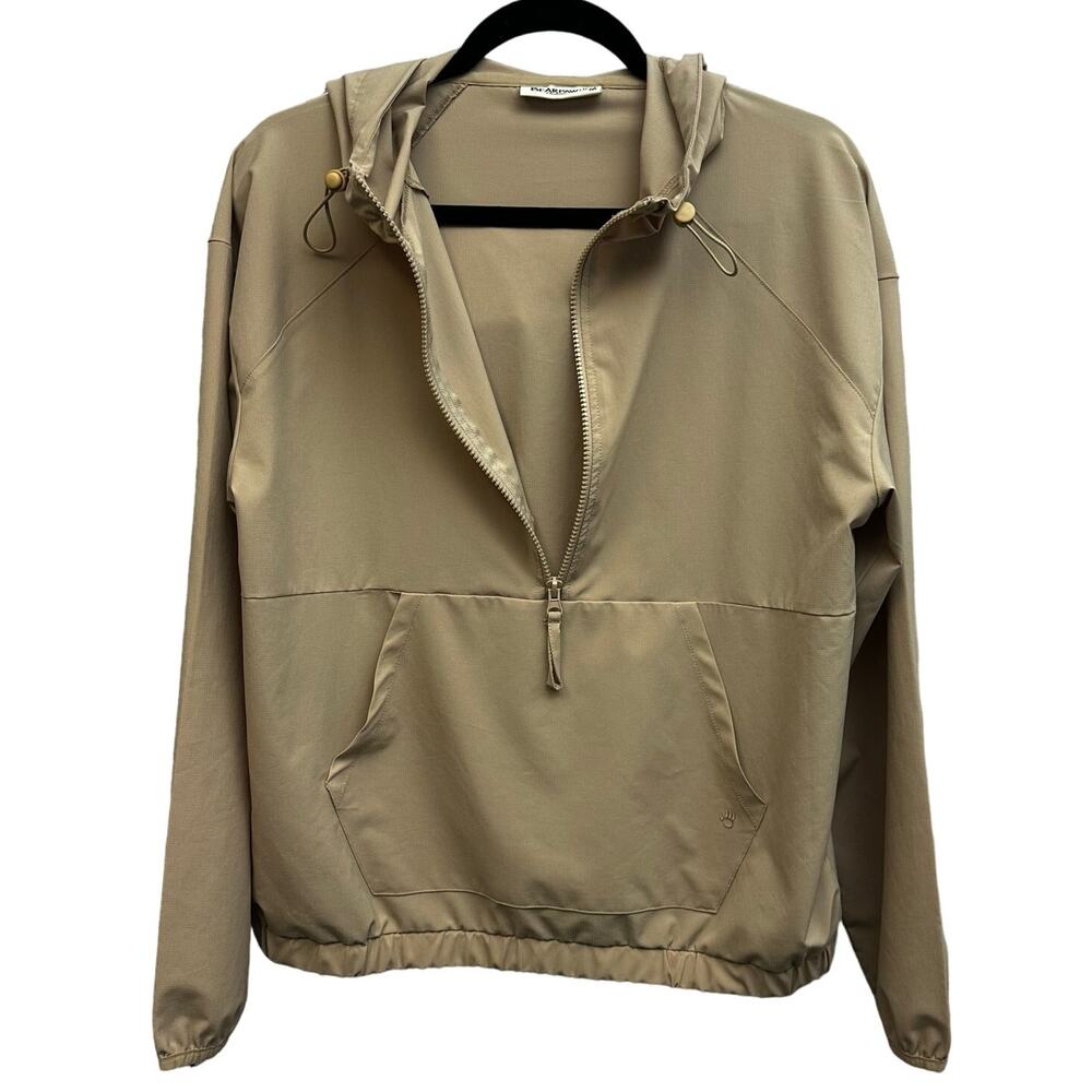 BearPaw Outdoor Tan Lightweight Hooded Windbreaker 1/2 Zip Medium Spring - Picture 2 of 8